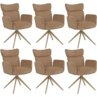 Mendler 6er-Set Esszimmerstuhl MCW-N11, Stuhl, drehbar Auto-Return Stoff Bouclé 350g/m² hellbraun, Beine Holz-Optik