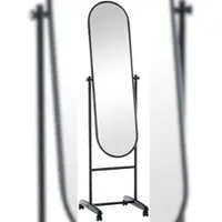 Décoshop26 - Ovaler Standspiegel mit Rollen 113 x 33 cm schwarzer Metallrahmen 10_0003723