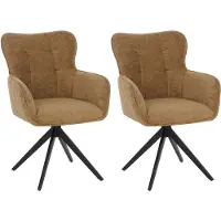 Mendler 2er-Set Esszimmerstuhl MCW-Q35, Stuhl Armlehne drehbar Auto-Return, Stoff Chenille (680g/m²) Metall senfgelb