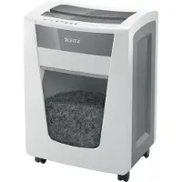 Leitz IQ Office Pro Aktenvernichter P5+, Super-Mikroschnitt 2 x 5 mm, 30 l, 7 Blatt Schnittleistung, Anti-Papierstau-Technologie, mit Rollen, weiß
