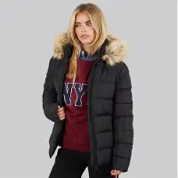 French Connection Damen Row Parka Kurzer Puffer Mantel Schwarz