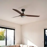 Faro LED-Deckenventilator Punt M, schwarz/holz, DC, leise, 130 cm dimmbar, schwarz, für Wohn- / Esszimmer, Metall, Modern