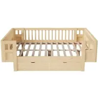 MODFU Jugendbett 140x200 mit 2 Schubladen,Kinderbett Bettrahmen mit Schutzgitter,Plattformbett Holzbett aus Massivholz,ohne Matratze,Holzfarbe