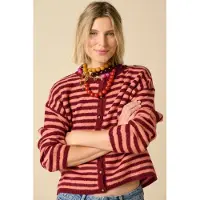 Sissy-Boy Gestreifte Woll-Strickjacke - Dunkelrot | Größe: S