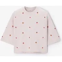 Sissy-Boy Kurzarm-Sweater Mit Blumenstickerei - Beige | Größe: XL