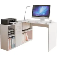 Mirjan 24 Eckschreibtisch Armando, Schreibtisch L-Form, Ecktisch vom Hersteller, Arbeitszimmer (Farbe: Weiß)