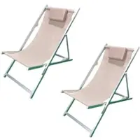 ZIK 2er-Set Liegestühle, klappbar, mit Kissen, verstellbarer Rückenlehne, Aluminiumgestell und Textilene-Sitzfläche, für Garten und Strand, taupefarben