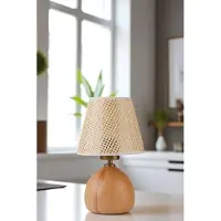 Opviq , Hochwertige Tischlampe (E27, 40W) Beige & Eiche, IP20, 33 cm, 100 cm Kabel