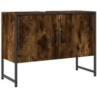 Helloshop26 - Badezimmer-Waschtischunterschrank 80 x 33 x 60 cm großer Stauraum modernes Design Holzwerkstoff geräucherte 02_0049457