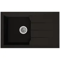 Stradour ALINEO 1C Küchen-Einbauspüle 81 x 50 cm Schwarz BMC matt, 1 Becken, Eckige Form mit Handablauf, Korbventil + Siphon