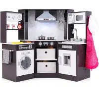 Coast Kinderküche aus Holz – mit Licht, Sound und Wasserspender – Waschmaschine und Zubehör – braun