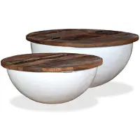 vidaXL 2-tlg. Couchtisch-Set Altholz Massiv Weiß Schalenform