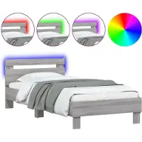vidaXL Bettgestell mit Kopfteil und LED-Leuchten Grau Sonoma 90x200 cm