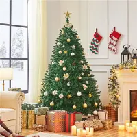Yaheetech 183 cm Künstlicher Weihnachtsbaum, PVC Tannenbaum mit 903 Spitzen, inkl. Metall Ständer in Holzoptik, schwer entflammbar
