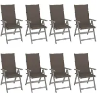 vidaXL Verstellbare Gartenstühle mit Auflagen 8 Stk. Grau Akazienholz