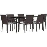 vidaXL 7-tlg. Garten-Essgruppe mit Kissen Poly Rattan und Stahl