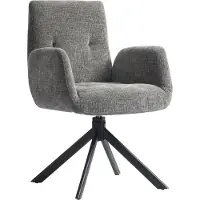 SUGIFT Drehsessel Knopfheftung – Akzentsessel Dunkelgrau, Wolle-Leinen, 60x61x88
