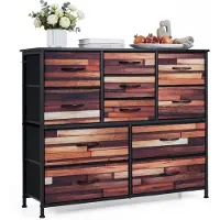 Costway Kommode mit 11/14 Schubladen, Schubladenschrank mit Stoffkommode Metallrahmen Holzoberfläche, Aufbewahrungsschrank, 100 x 30 x 82 cm