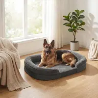 Feandrea Hundebett, Hundekissen, wasserdichte Innenschicht, erhöhte Ränder, abnehmbarer, waschbarer Bezug, Bleigrau