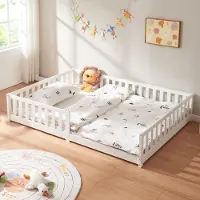 En.casa Kinderbett ’Tanna‘ Bodenbett 140 x 200 cm Montessori Bett mit Rausfallschutz Kiefernholz Weiß