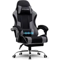 GTPLAYER Gaming Stuhl, Bürostuhl, Ergonomischer Pc Stuhl, Gaming Sessel mit Massagelendenwirbelstütze mit Fußstütze und Kopfstütze, Grau Stoff