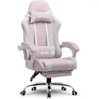 GTPLAYER Gaming Stuhl, Bürostuhl, Ergonomischer Pc Stuhl, Gaming Sessel mit Massagelendenwirbelstütze mit Fußstütze und Kopfstütze, Rosa Stoff