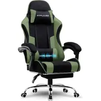 GTPLAYER Gaming Stuhl, Bürostuhl, Ergonomischer Pc Stuhl, Gaming Sessel mit Massagelendenwirbelstütze mit Fußstütze und Kopfstütze, Grün Stoff