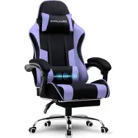 GTPLAYER Gaming Stuhl, Bürostuhl, Ergonomischer Pc Stuhl, Gaming Sessel mit Massagelendenwirbelstütze mit Fußstütze und Kopfstütze, Lila Stoff
