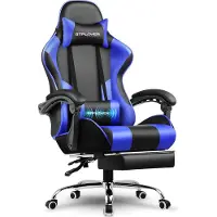 GTPLAYER Gaming Stuhl, Bürostuhl, Ergonomischer Pc Stuhl, Gaming Sessel mit Massagelendenwirbelstütze mit Fußstütze und Kopfstütze, Blau Kunstleder