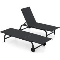 Costway 2er Set Gartenliege mit Rollen, Sonnenliege bis 150kg, Rollliege mit 6-Fach Verstellbarer Rückenlehne & schnelltrocknendem Stoff, Liegestuhl