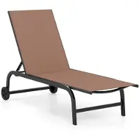 Costway 1st. Gartenliege mit Rollen, Sonnenliege bis 150kg, Rollliege mit 6-Fach Verstellbarer Rückenlehne&schnelltrocknendem Stoff, Liegestuhl Braun