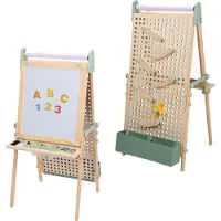 Sunny Mika Aktivitäts-Esel – Kinder-Esel aus Holz – Spiel-Esel mit Whiteboard, Kreidetafel, Magnettafel und Stecktafel – Inklusive Papierrolle, Magneten, Kreiden, Radiergummi, Zubehör für die