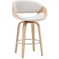 Miliboo - Drehbarer Barhocker aus Stoff in strukturierter Samtoptik, Beige und hellem Holz H69 cm BENT
