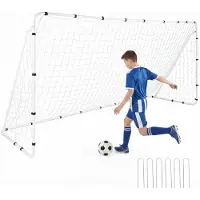 Costway Fussballtor, 367x181cm Fußballtor mit Metallrahmen, Fußball Rebounder, Fußballnetz, Trainingsnetz mit 7 Winkeln, Metallrahmen, 4 Erdspießen