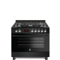 Gasline Gas-Standherd mit Elektro Backofen GAG90GOBEEL, 1-fach-Teleskopauszug , Schwarz, Vollzündsicherung , 90 cm breit mit WOK Brenner und Drehspieß