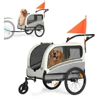 E-RIDES Hunde Fahrradanhänger 2-in-1 bis 50 kg, Tieranhänger mit Buggy-Funktion, Sicherheitsleine und Reflektoren, 10202NS, Hunde Fahrradanhänger, Grau/Weiß