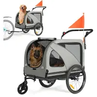 E-RIDES Hunde Fahrradanhänger 2-in-1 bis 50 kg, Tieranhänger mit Buggy-Funktion, Sicherheitsleine und Reflektoren, 10202NS, Fahrradanhänger für Hunde, Grau