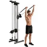 AjieQaQ Latzugstation Wandmontage mit Doppel-Kabelzug – 15-fach Höhenverstellbare Kraftstation für Home-Gym & Oberkörpertraining, Kabelzugturm