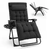 Sekey Liegestuhl Klappbar bis 150 kg Sonnenliege mit Liegestuhlauflage, 3-Stufig Verstellbar Klappstuhl, 74 cm Breit, Schwarz