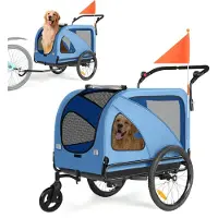 E-RIDES Hunde Fahrradanhänger 2-in-1 bis 50 kg, Tieranhänger mit Buggy-Funktion, Sicherheitsleine und Reflektoren, 10202NS, Fahrradanhänger für Hunde, Blau