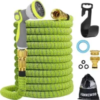 Famanu Gartenschlauch 30m mit 10 Sprühdüsen - Messingverbindung - Dehnbarer Schlauch mit 4-lagigem Latexkern