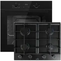 Gasline Einbauherdset GB850-FIB mit Gas Einbaubackofen+Einbau Gaskochfeld,4 flammig, GAG60INB Schwarz Matt, Sabaf-Brenner, Erdgas/Propangas