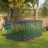 SUGIFT Metall-Gehäuse, Hochbeet mit Vogelschutznetz und Sonnenschutz, Grau/Grün/, Stahl, HDPE, 230 x 110 x 110 cm, Dunkelgrau, für Garten und Terrasse