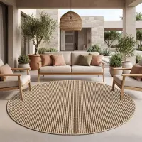 TT Home Outdoor Teppich Wetterfest Garten Schlafzimmer Flur Boho Motiv Unifarben Moderner Sisal Look Natur Optik Größe 160 cm Rund