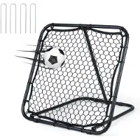 Costway Fußball Rebounder 101x101cm, Fußballnetz, Trainingsnetz mit 7 Winkeln, Metallrahmen, 4 Erdspießen, für Fußball, Handball, Volleyball