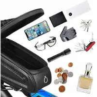 Memflow Fahrrad Rahmentasche wasserdicht mit Handyhalter, Fahrradtasche mit Touchfolie, 1 l, Oberrohrtasche Schwarz