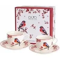 DUO sp. z o.o. Duo Christmas Porzellan Espressotassen 2er Set mit Vögelmotiv