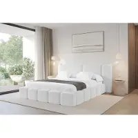 ALTDECOR Polsterbett mit Bettkasten - NILO - 140x200 - Weiß - Bett mit Matratze H3/H4, Doppelbett mit Stauraum und Latternrost, Boxbett mit Kopfteil