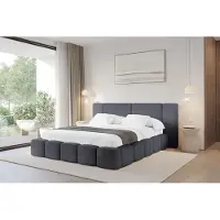 ALTDECOR Polsterbett mit Bettkasten - NILO - 200x200 - Dunkelgrau - Bett mit Matratze H3/H4, Doppelbett mit Stauraum und Latternrost, Boxbett mit Kopfteil