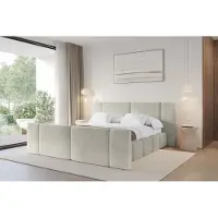 ALTDECOR Polsterbett mit Bettkasten - NILO-Z - 140x200 - Creme - Bett mit Kopfteil und Fußteil, Boxbett ohne Matratze, Doppelbett mit Stauraum